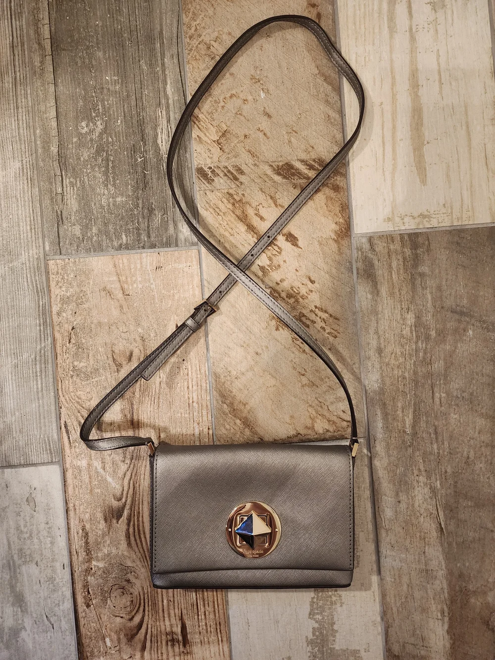 kate spade Metallic Silver Crossbody with Gold Accents